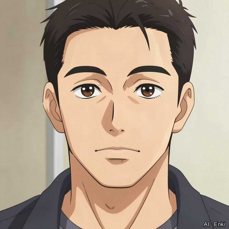 Anime portrait of a man with short dark hair