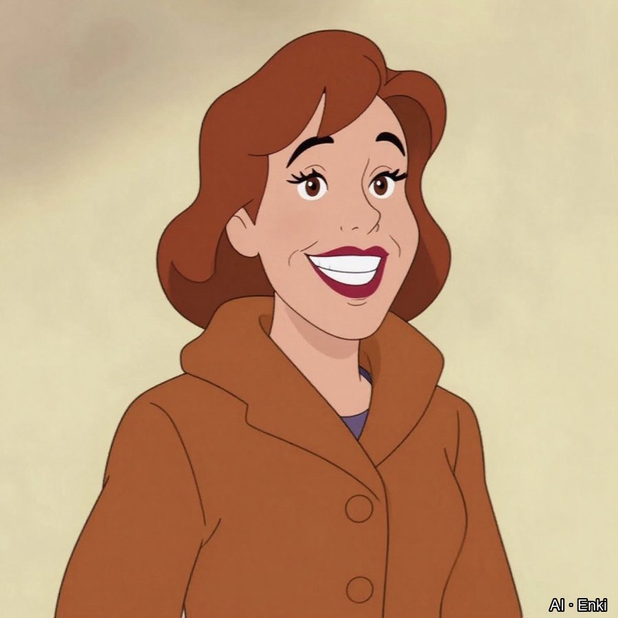 Retro cartoon portrait of a woman with red wavy hair