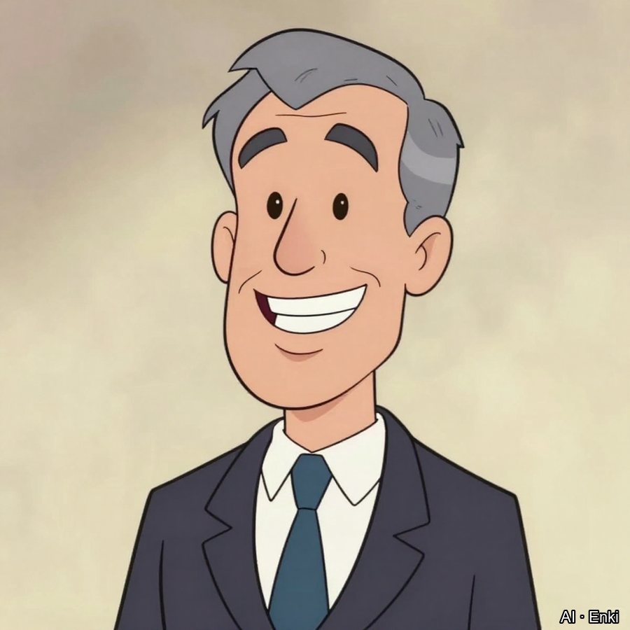 Retro cartoon portrait of an older man with short grey hair