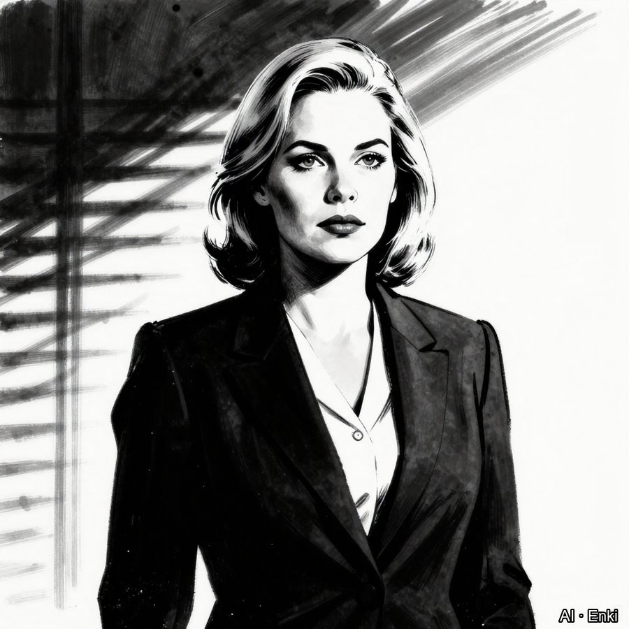 Classic black-and-white noir portrait of a blonde woman